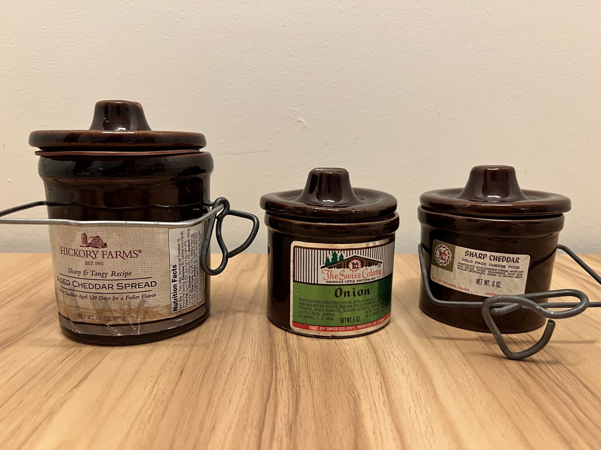 Vintage Glazed Stoneware Cheese Crocks With Wire Bails And Lids - Set Of 3