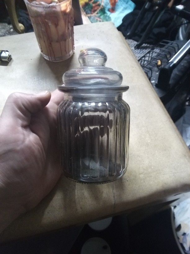 Ribbed Glass Jar with Glass Lid, 16 oz.