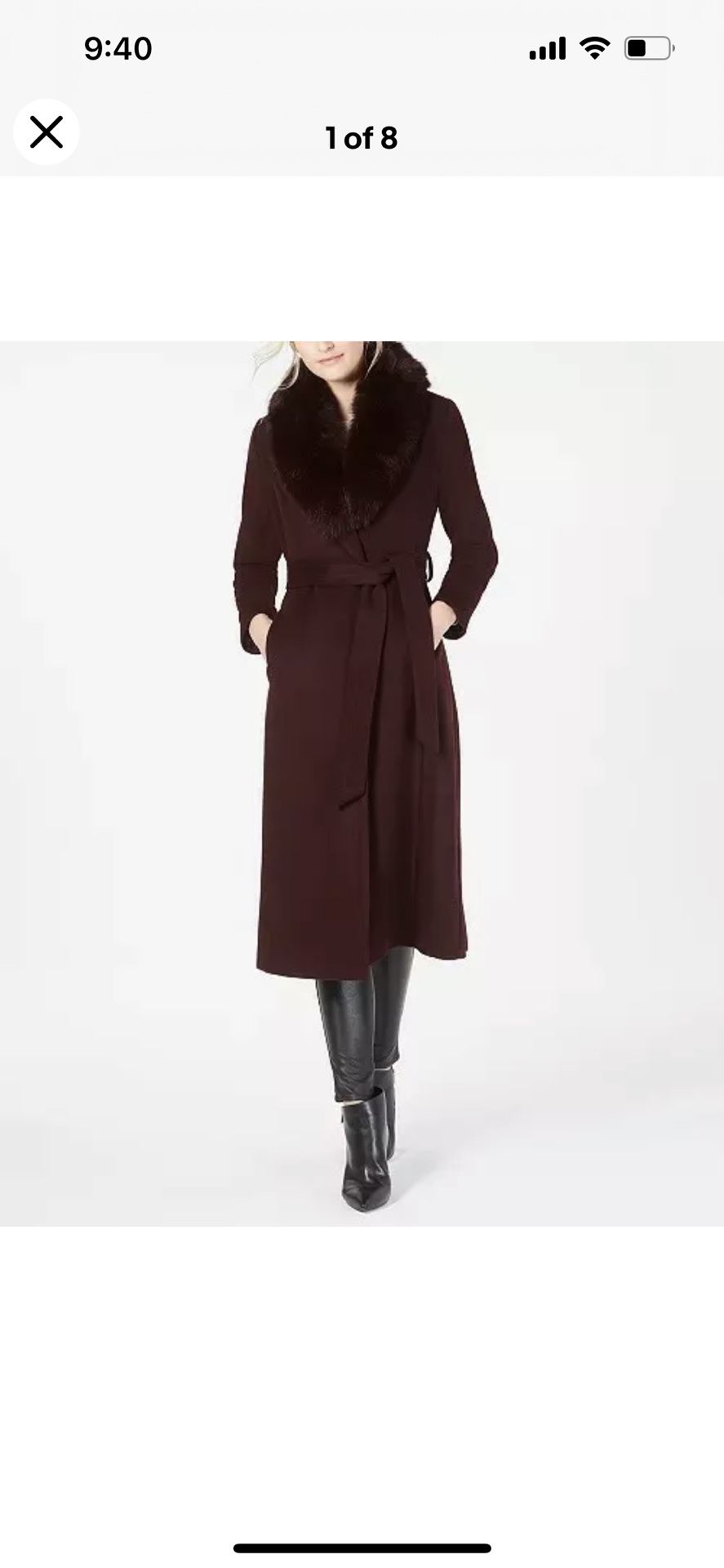 Forecaster Fox-Fur-Collar Belted Maxi Wrap Coat Wine 4