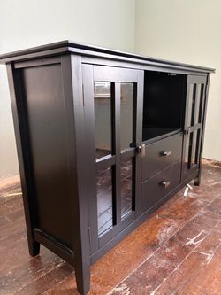 Black Wood TV Stand with Glass Doors
