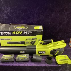 🛠🧰RYOBI 40V HP Brushless WHISPER 190MPH/730CFM JetFan Leaf Blower w/(2) 4.0 Batts&Charger-LIKE NEW!-$250!🧰🛠
