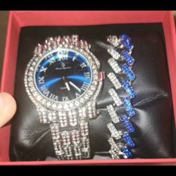Blue Bling Watch And Braclet Set
