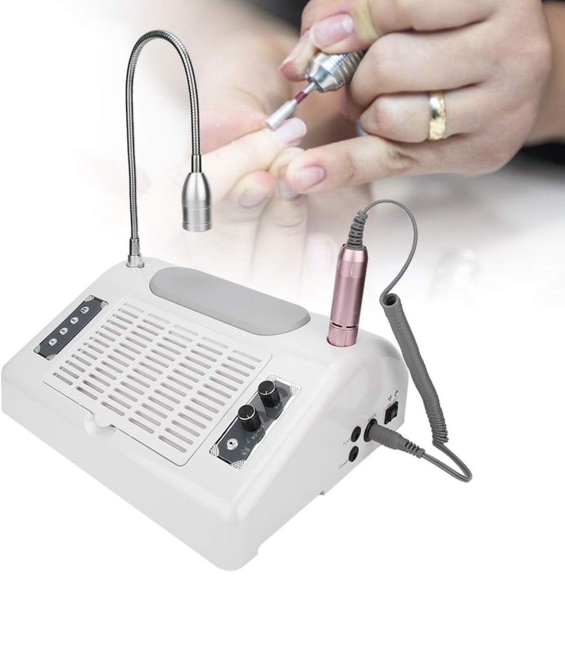 5 in 1 Nail Dust Collector, 30000RPM Grind Polishing Machine Vacuum Cleaner Machine with LED Desk Lamp (US)