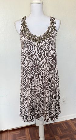 Faith vintage brown & white animal print sleeves dress with rhinestones neckline size large