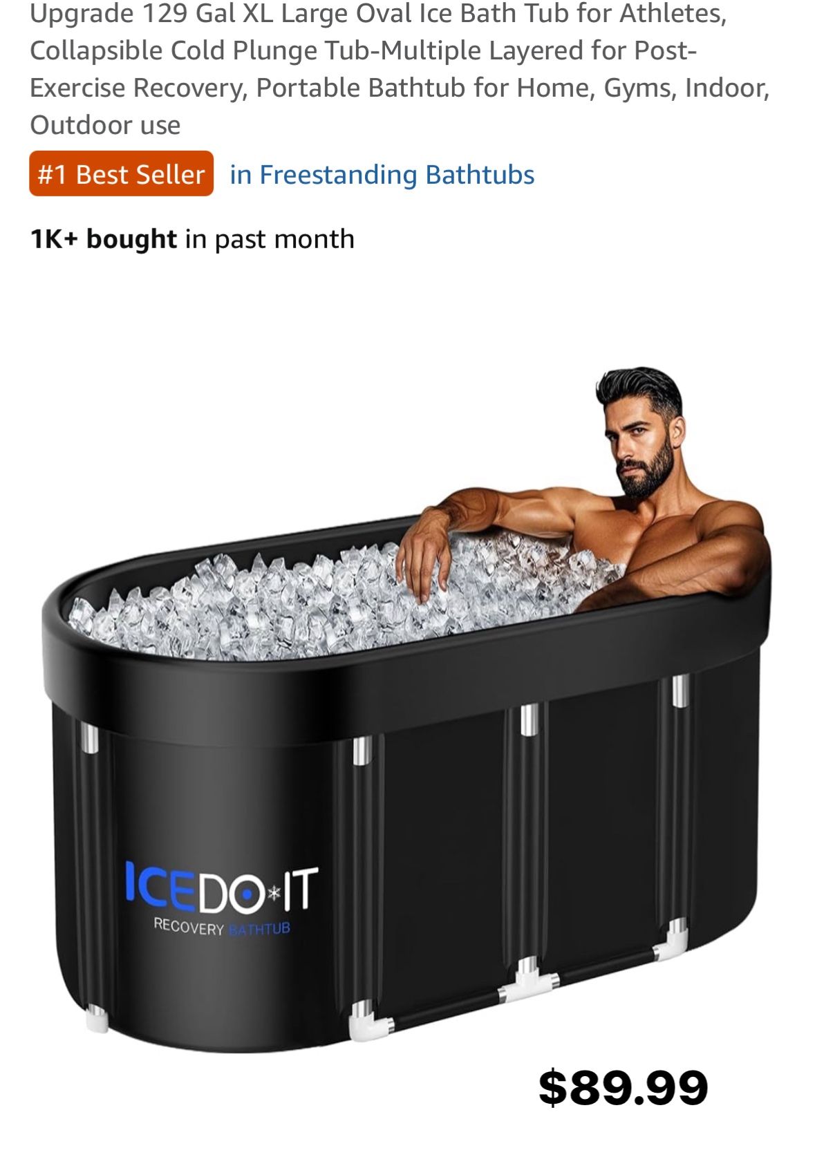 129 Gal XL Large Oval Ice Bath Tub for Athletes, Collapsible