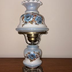 Vintage Blue Flower Floral Hurricane Lamp 3 Way Light