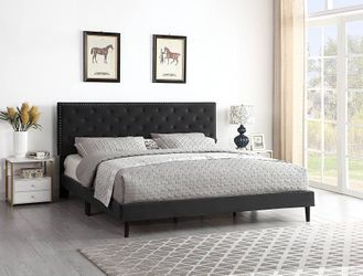 King Upholstered Platform Bed Frame with 48" Tall Adjustable Headboard - Button Tufted Suede Velour Bed- Wood Slat Support with Storage Space- No Box 
