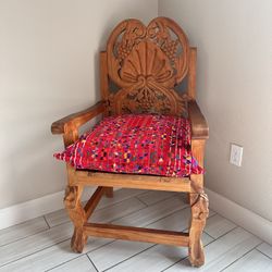 Vintage Hand Carved Wood Mexican Hacienda King Chair