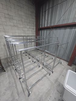 Dry Cleaning Rolling Racks - Double Bars - Adjustable Height