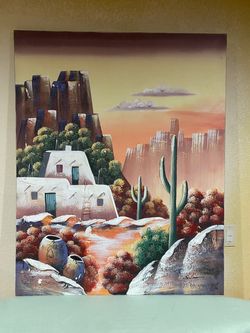 Vintage Southwest Village Large 3D Texture (Signed Painting)
