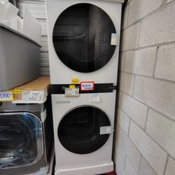 Washer Dryer Tower Smart 4.5 Cu.Ft.  Washer  Turbo 7.4 Cu.Ft. Dryer Electric  White vented Model # WKE200HWA  Samsung 