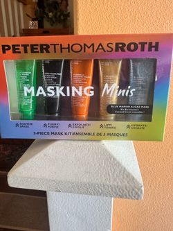 Peter Thomas Roth five mini facial masks. Masks targets soothing, purifying, exfoliating, lifting, and hydrating. Compact tubes in distinct colors for