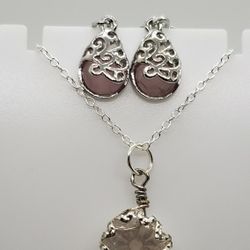 Rose Quartz Necklace & Moonstone Earrings