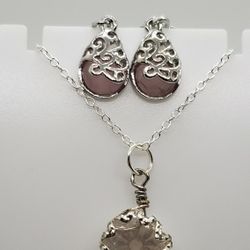 Rose Quartz Necklace & Moonstone Earrings