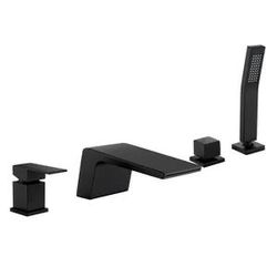 2-Handle Tub Mount Roman Tub Faucet with Water Supply Lines and Hand Shower in Matte Black
