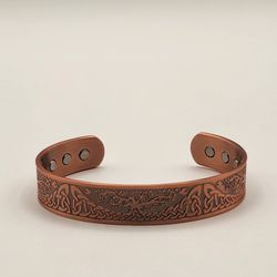 Pure Copper Magnetic Bangle Bracelet – Tree of Life Engraved, 15mm Wide


This solid pure copper bangle bracelet features a bold 15 mm wide design eng