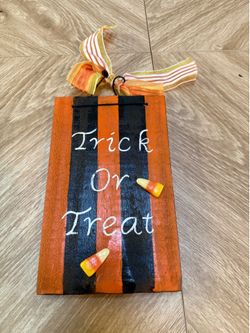 Double-Sided Hand-Painted Wooden Halloween Hanging Sign