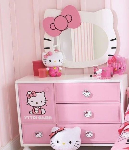 Kids hello kitty dresser wall piece and nightstand