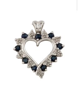 14k White Gold Diamond and Sapphire Heart Pendant