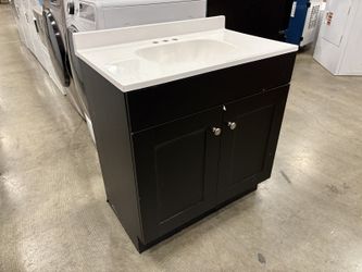 Black Bathroom Vanity with White Marble Top