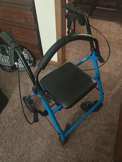 Blue 4-Wheel Rolling Chair with Storage Basket