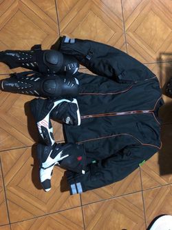 Jacket and boots and knee pads