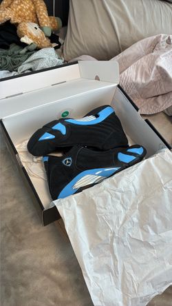 Air Jordan university blue 14 brand new in box with matching air Jordan tee with tags on it