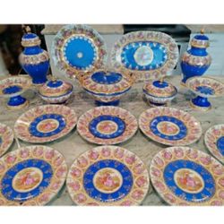 Rare Huge Hutschenreuther Bavaria Germany Blue Gold Porcelain Plate Urn Set 