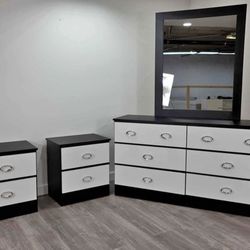 Dresser Whit Mirror And 2 Nightstands - Cómoda Con Espejo Y 2 Mesitas De Noche 