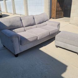 Grey Couch and Ottoman West Elm