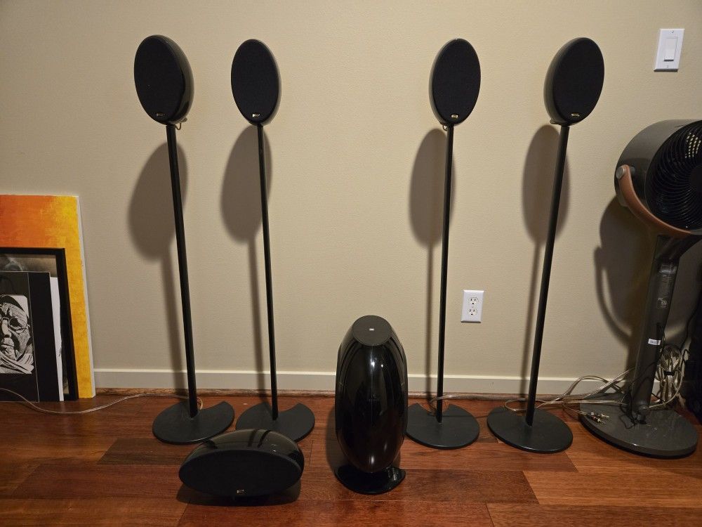 KEF HTS3001SE Home Theater Speaker System With Stands And Subwoofer