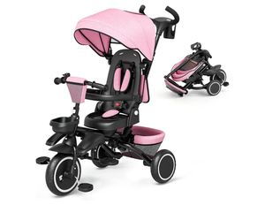 Kinder King 8 in 1 Toddler Tricycle with Push Handle, Folding Kids Trike
