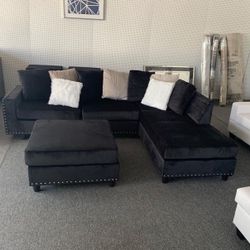 Cindy Black Velvet Reversible Sectional / couch 