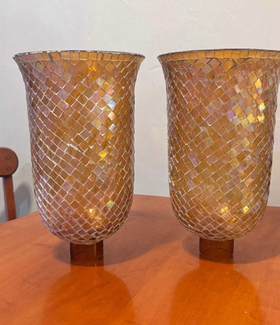 Vintage Amber Mosaic Candle Holders