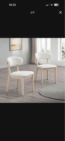 Set of 2 Upholstered Dining Chairs, Wood Frame, White Wash Finish
