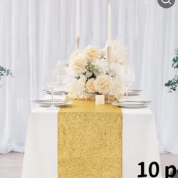 18 Gold Sequin Table Flags 12x108 Inches Sparkling