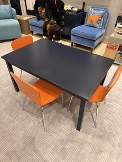 Navy wood table with 3 chairs