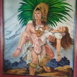 Aztec " Custom Painting Looks Nice Had For 25years Still Looks Good ( 40" High 36" Wide Pretty Big Painting Red Frame