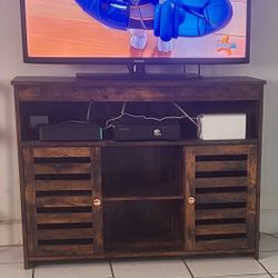 Farmhouse TV Stand Media Center With Cabinets & Shelves
