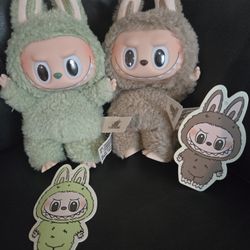 Lot Of 2 Labubu Exciting Macaron Green Grape Toffee Plush Toy Keychain 