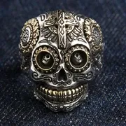 Sterling Silver Sugar Skull Ring — Two-Tone Mexican Calavera