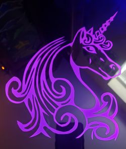 Unicorn etched lighted mirror