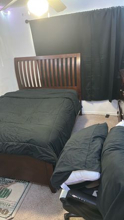 Queen Bed Set - Solid Wood Frame (includes mattress)