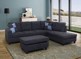 Brand New Dark Grey Linen Sectional Set Free Delivery