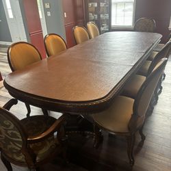 Antique Wood 10 Seater Dining Table And Chairs 
