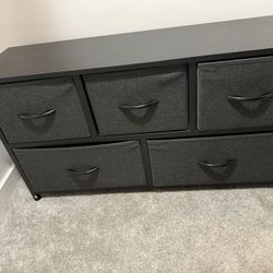 Wooden Dresser With 5 Canvas Drawers