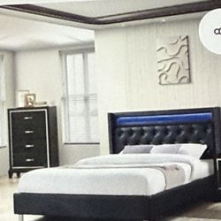 LED Queen Bed Frame And Euro Pilo Top Matress 