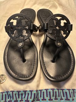 Authentic Tory Burch Matte Black Miller Sandals - SZ 8 1/2