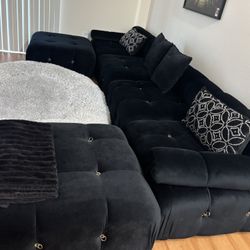 Black Tufted Sofa Sectional Couch 