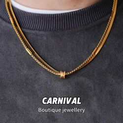 Original double chain design gold stacking men’s and women’s same necklace high-end blade clavicle chain versatile handsome necklace